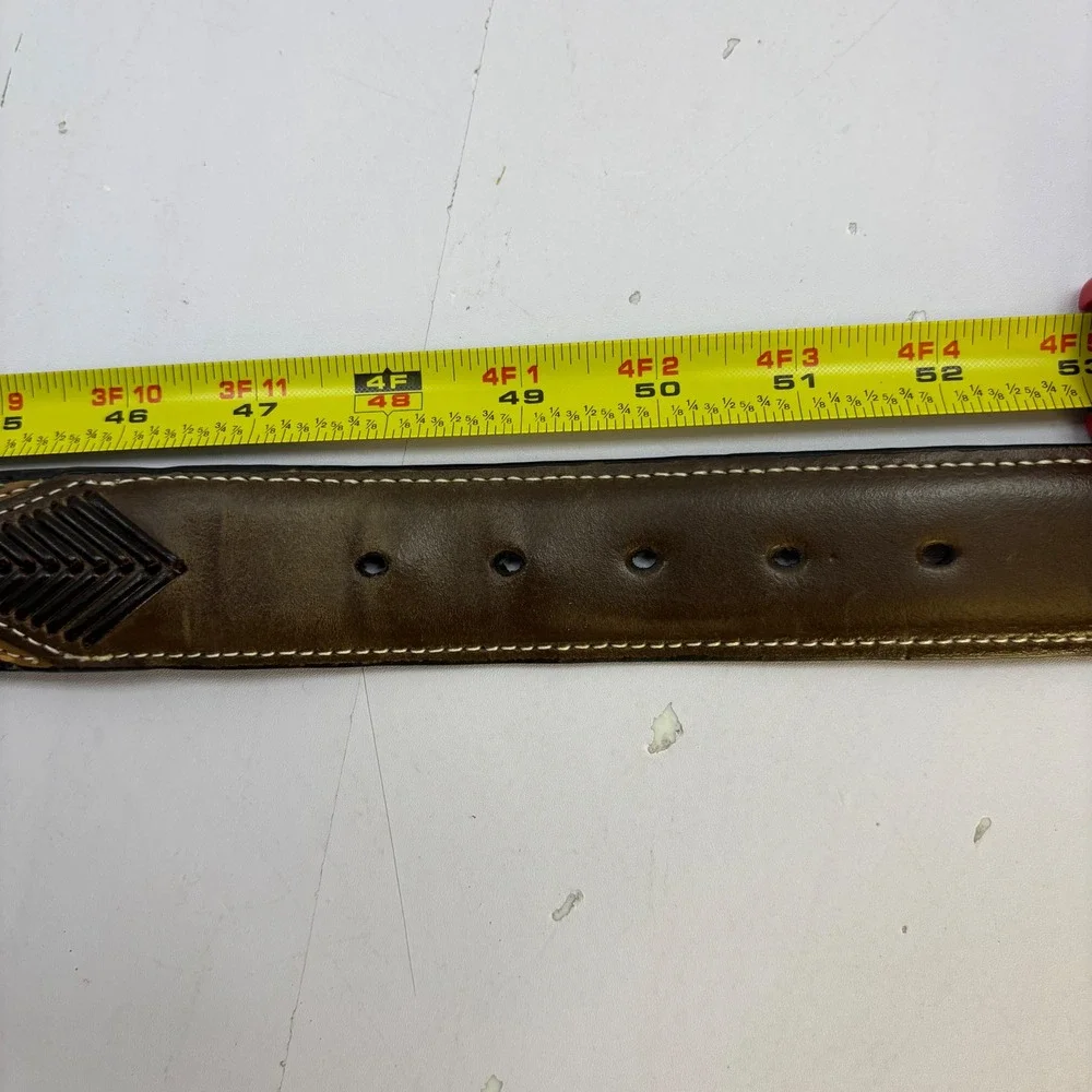 Mens Two Tone Leather Western Belt Black Brown Silver Engraved Buckle Concho